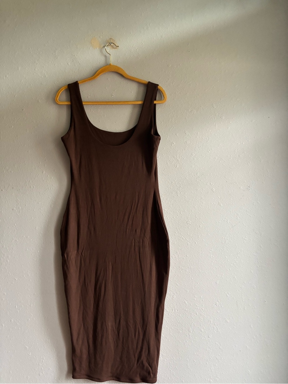 naked wardrobe Brown Scoop-Neck Midi Bodycon Dress